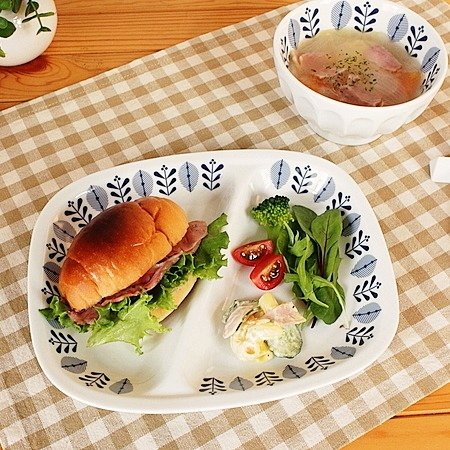 Amazon｜北欧風 リーフ 2つ仕切りランチプレート (洋食器 北欧