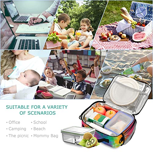 Boenle Tie Dye Rainbow Lunch Box Girls Boys Insulated Lunch Bag Kids Women Reusable Cooler Tote Shoulder Strap For School Picnic Travel Office #TOP7