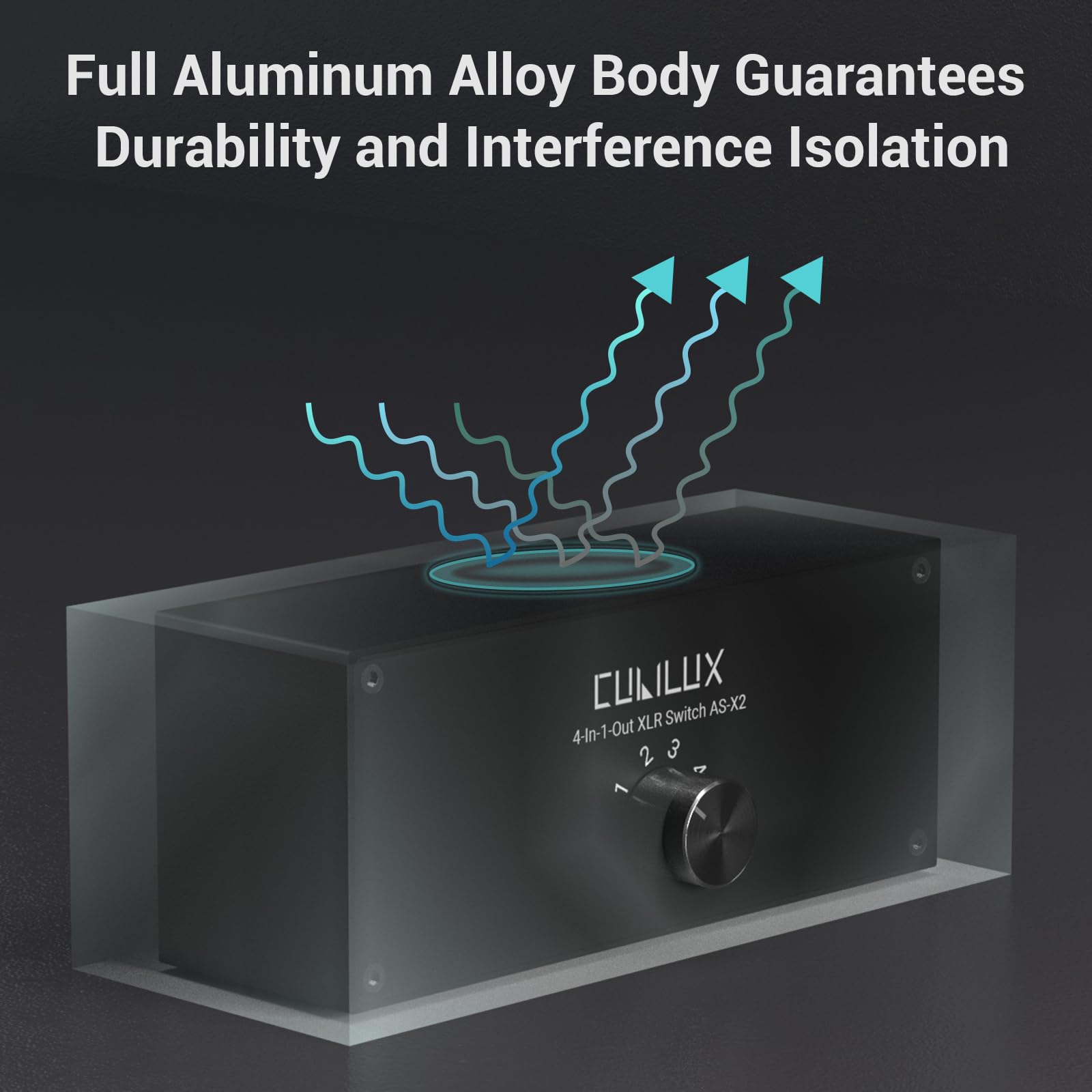 Cubilux AS-X2 Selector XLR stereo 4 w 1 wyjście, przełącznik audio wejścia liniowego XLR zbalansowane pasywne, skrzynka przełącznika mikrofonowego, obudowa z pełnej stopu aluminium, kompatybilny