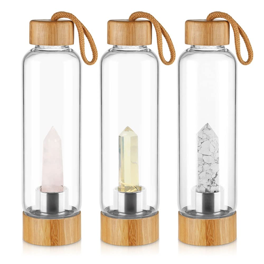 PAHION Botella De Agua De Cristal Natural Punto De Cristal Reiki Healing Obelisk Varita De Cuarzo Botella De Agua De Vidrio Con Centro De Piedras Preciosas Por Hacer Agua Con Energía De Elixir