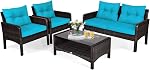 HAPPYGRILL 4-Piece Ensemble de meubles de patio extérieur en rotin avec table de café, ensemble de bistro de canapé sectionnel avec coussins pour jardin