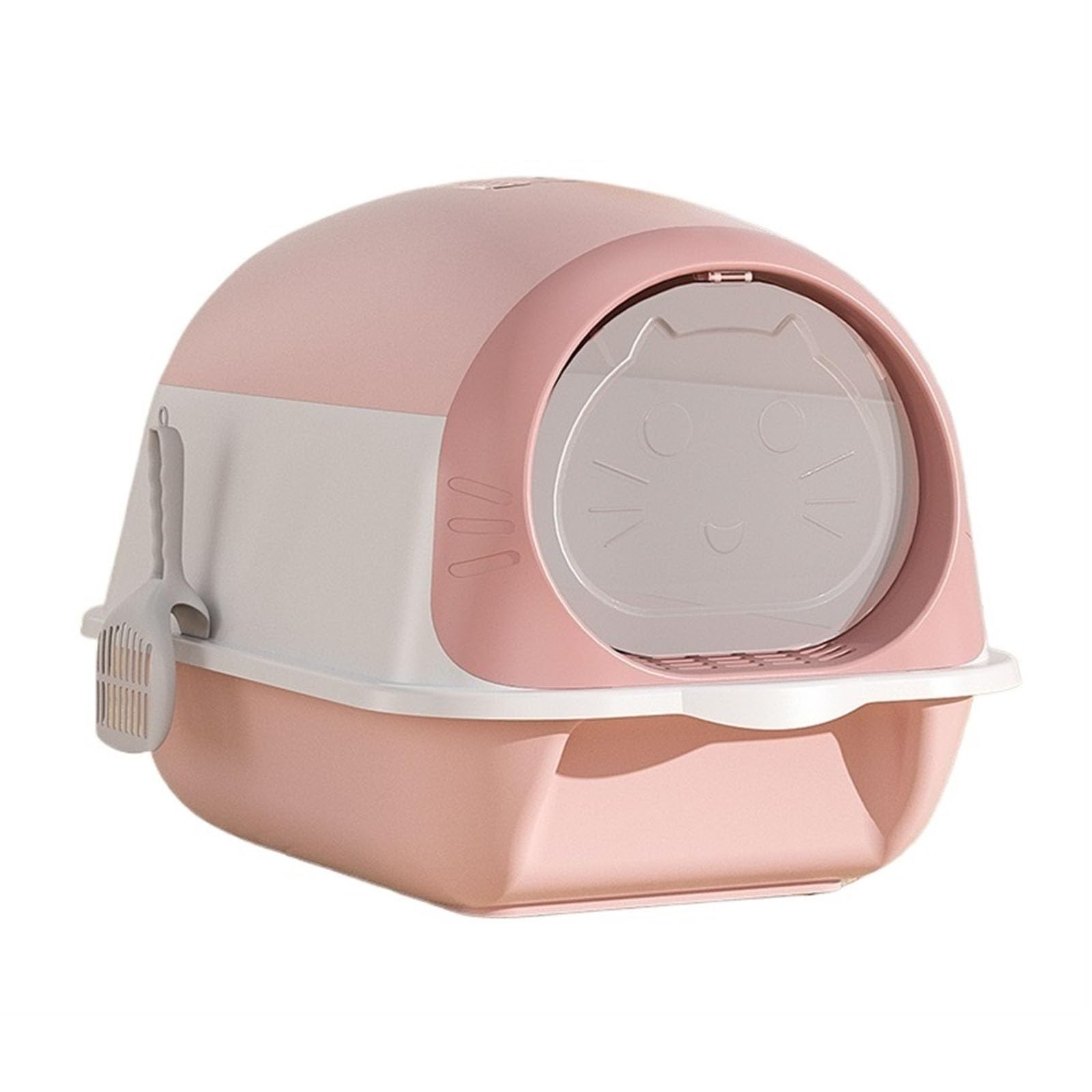 SDGBCXD cat litter tray, Cat Litter Tray, Hooded Box, Large Kitty Pan with Lid and Scoop, Portable Pet Toilet(Pink One Size,Pink)