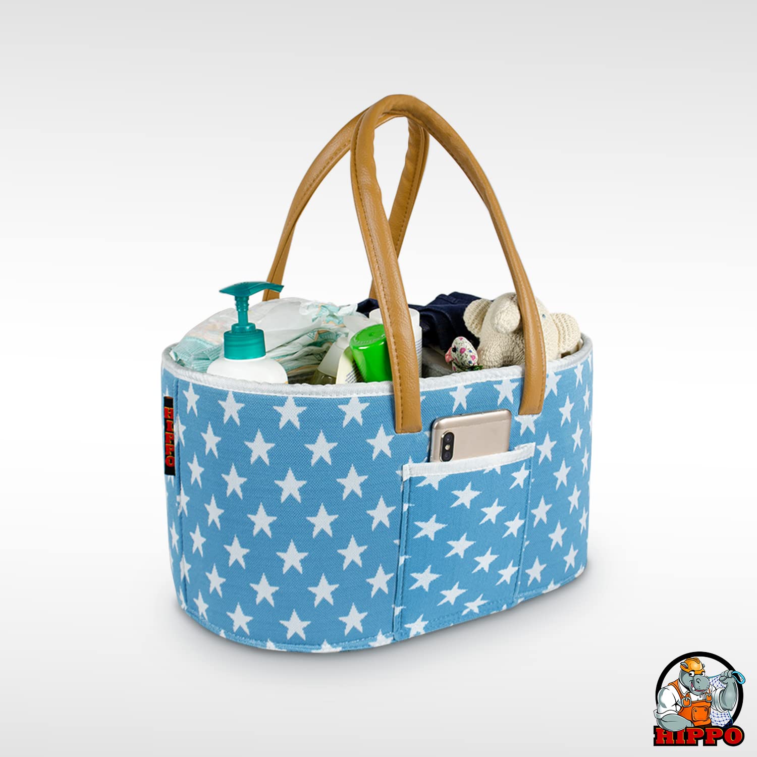 HIPPO Baby Diaper Caddy Diaper Stackers Organizers - Felt Storage Mother Bags - For Diaper & Baby Wipes, Nursery Storage Foldable And Portable (Xlarge, Blue-Star) 2