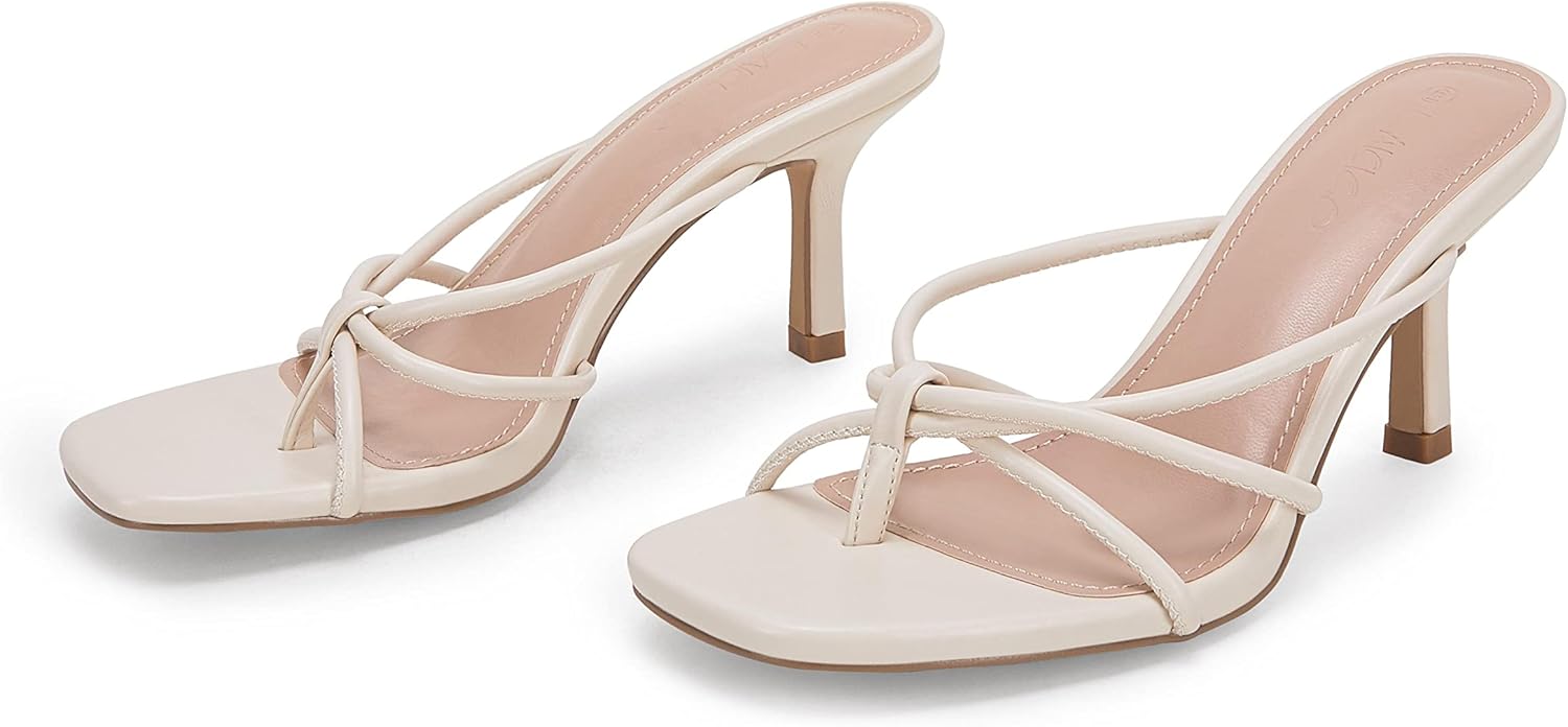 LAICIGO Women’s Square Open Toe Flip Flops Stiletto Heels Strappy Thong Slide on Slingback Mules Sandals - Image 5