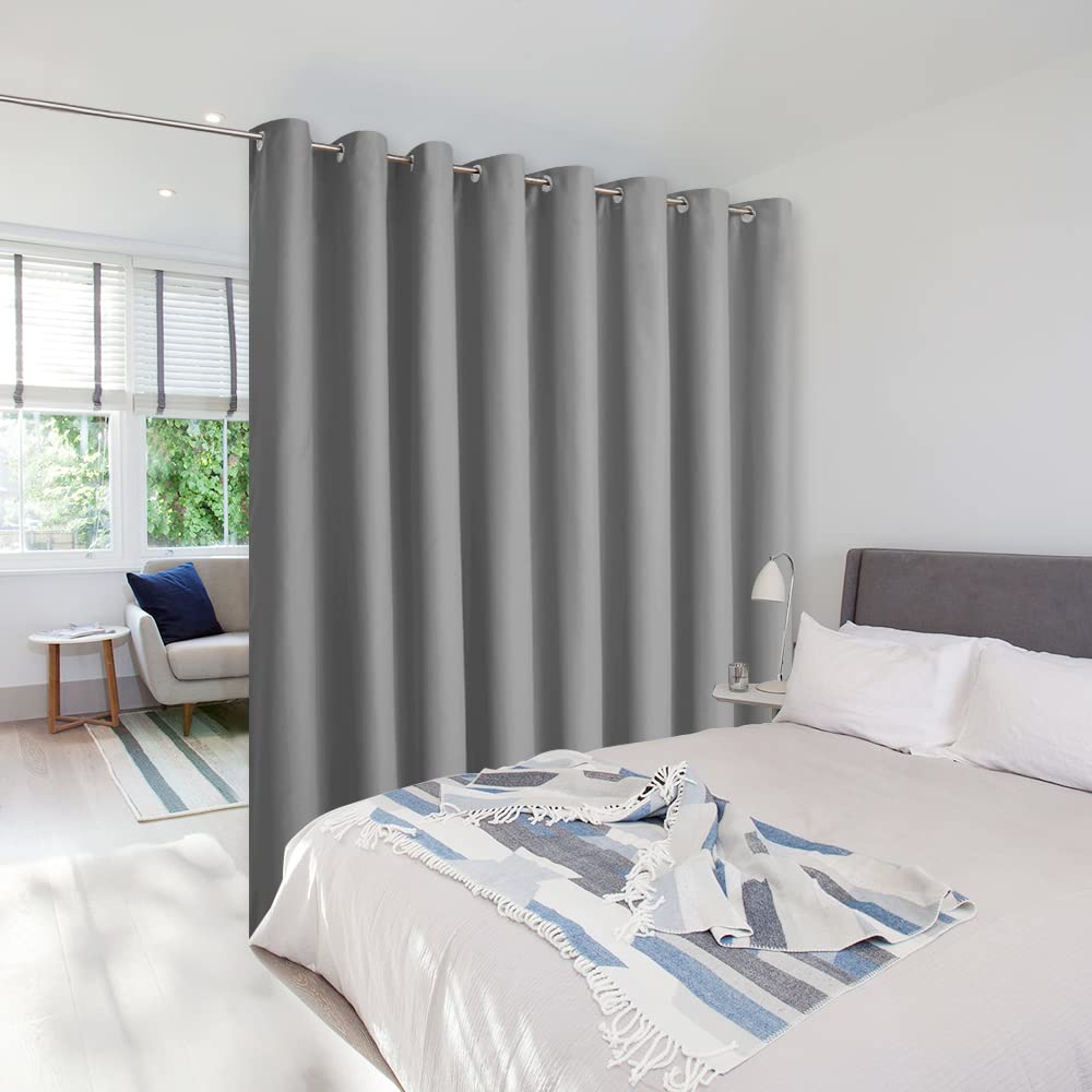 NICETOWN Room Dividers Curtains Screens Partitions, Premium Heavyweight Laundry Room Divider for Office, Vintage and Sliding Room, Including 16 Ring Top (1 Panel, 15ft Wide x 8ft Long, Silver Gray)