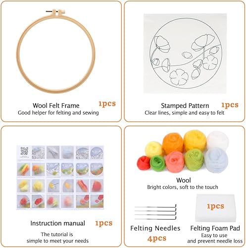 Miniatura 2 de Mayboos Juego de iniciación de fieltro de aguja, suministros de fieltro de aguja para principiantes, juego de fieltro de aguja de lana con bolsa de