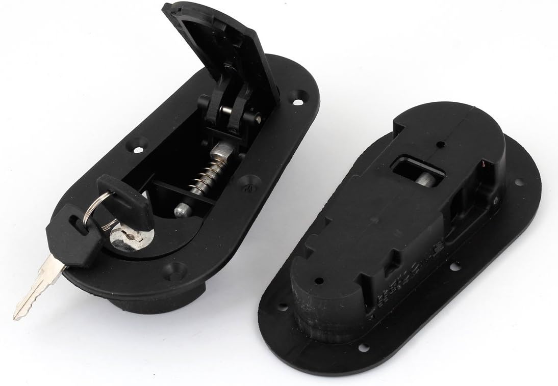 Car Racing Lock Plus Flush Hood Latch Pin Kit Black 2 Pcs w Keys