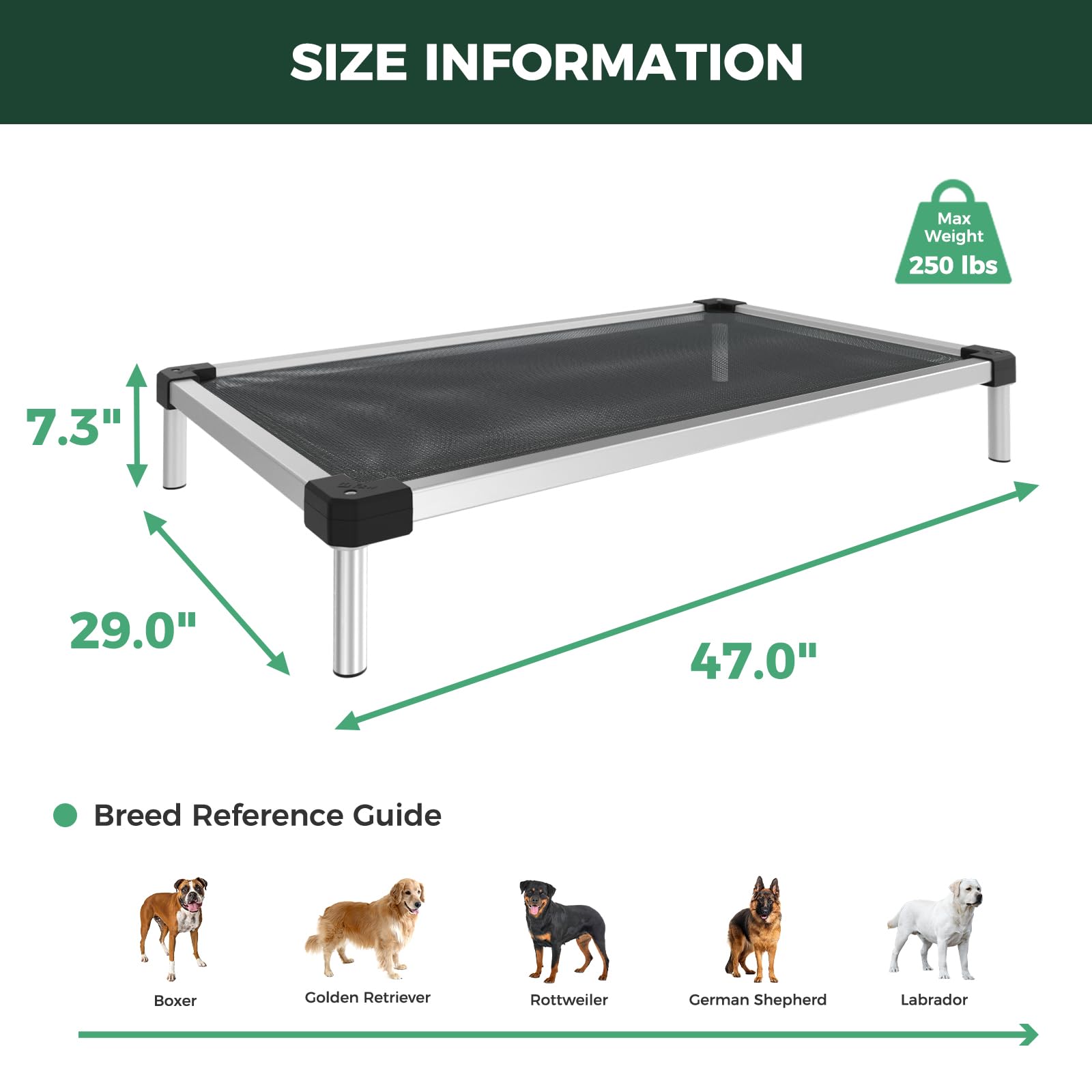 FXW TitanNest Kühlendes, bissfestes Hundebett für große Hunde | Leicht zu reinigen, Vormontiertes Hochbett, Innen/Außen/Camping, 119,2 x 73,4 x 18,5 cm