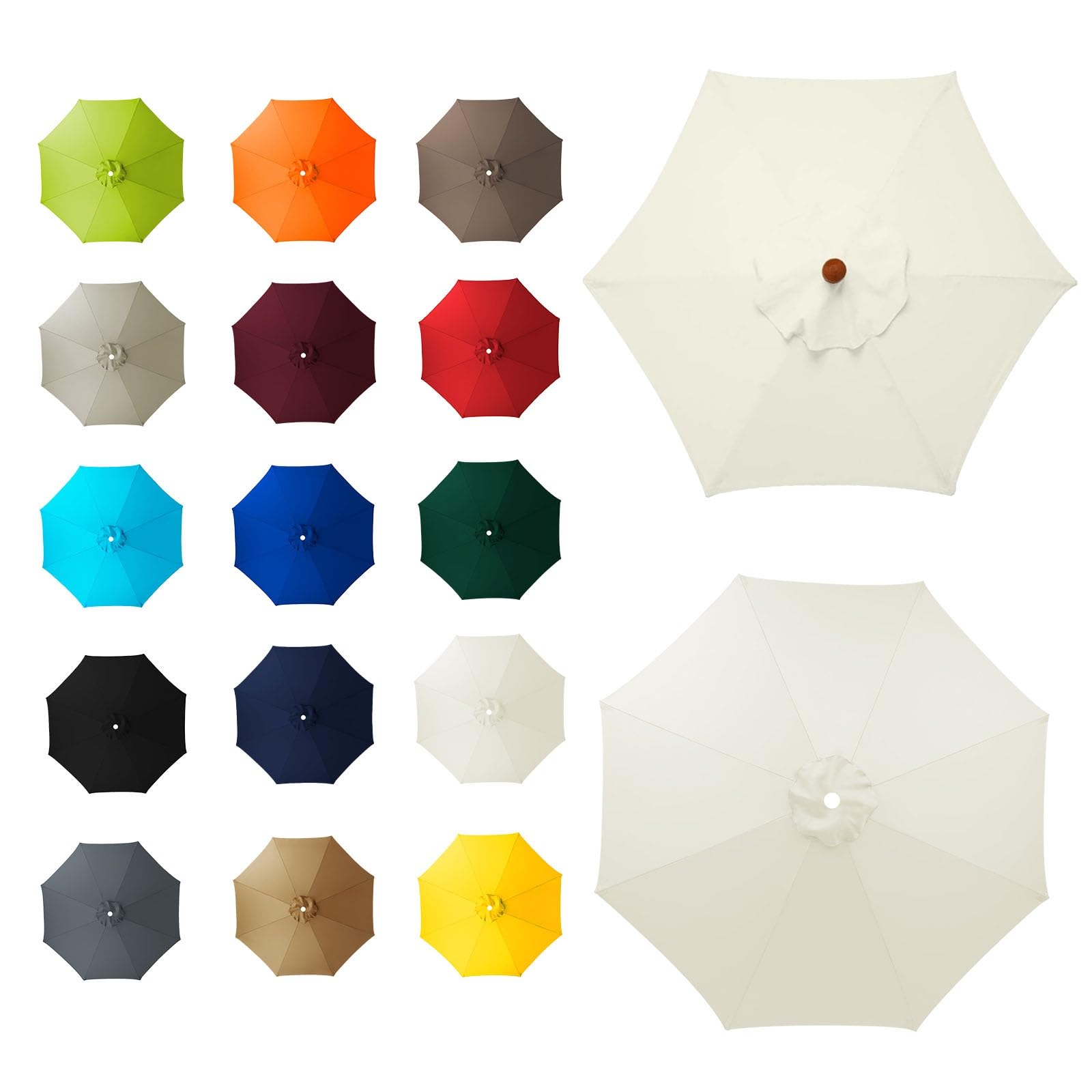 6 Arms/8 Arms Umbrella Replacement Canopy, Replacement Canopy, Replacement Parasol Cover, Sun Umbrella Replacement Cloth, Many Colours, for Patio Market Table, Patio, swimming Pool(Beige,8ribs:2.5m/8.
