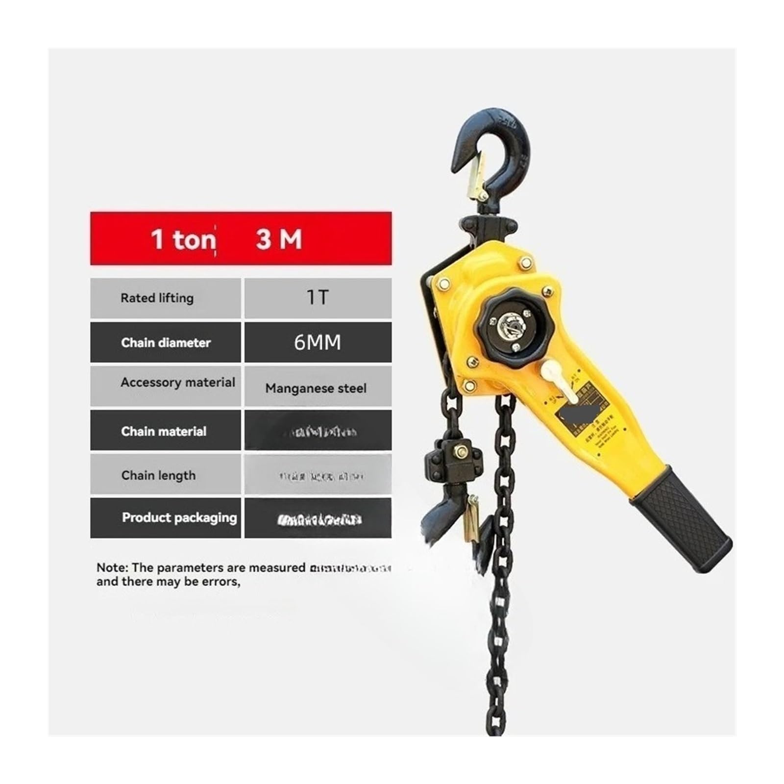 0,75 T/1 T Zugschlüssel Hebezeug Manganstahl Haken Handkettenzug Tragbarer Hebelblock Umgekehrter Kettenzugspanner(1T 3m chain)