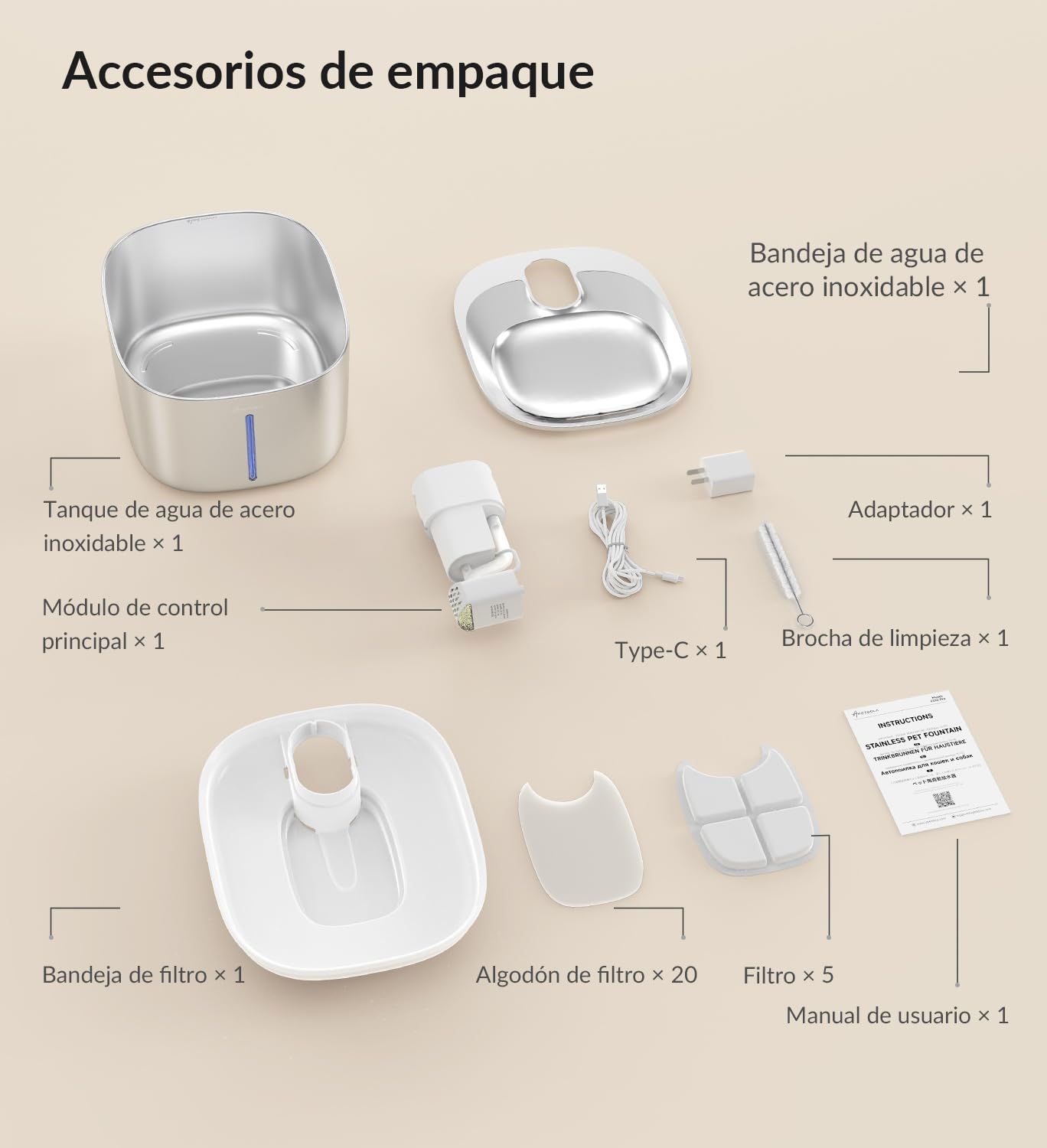 Fuente para mininos Acero Inoxidable, Bebedero mininos, 4L Fuente Agua mininos con Sensor Automático, Bebedero mininos Ultra Silenciosa con Batería de 4000 mAh, FS10pro