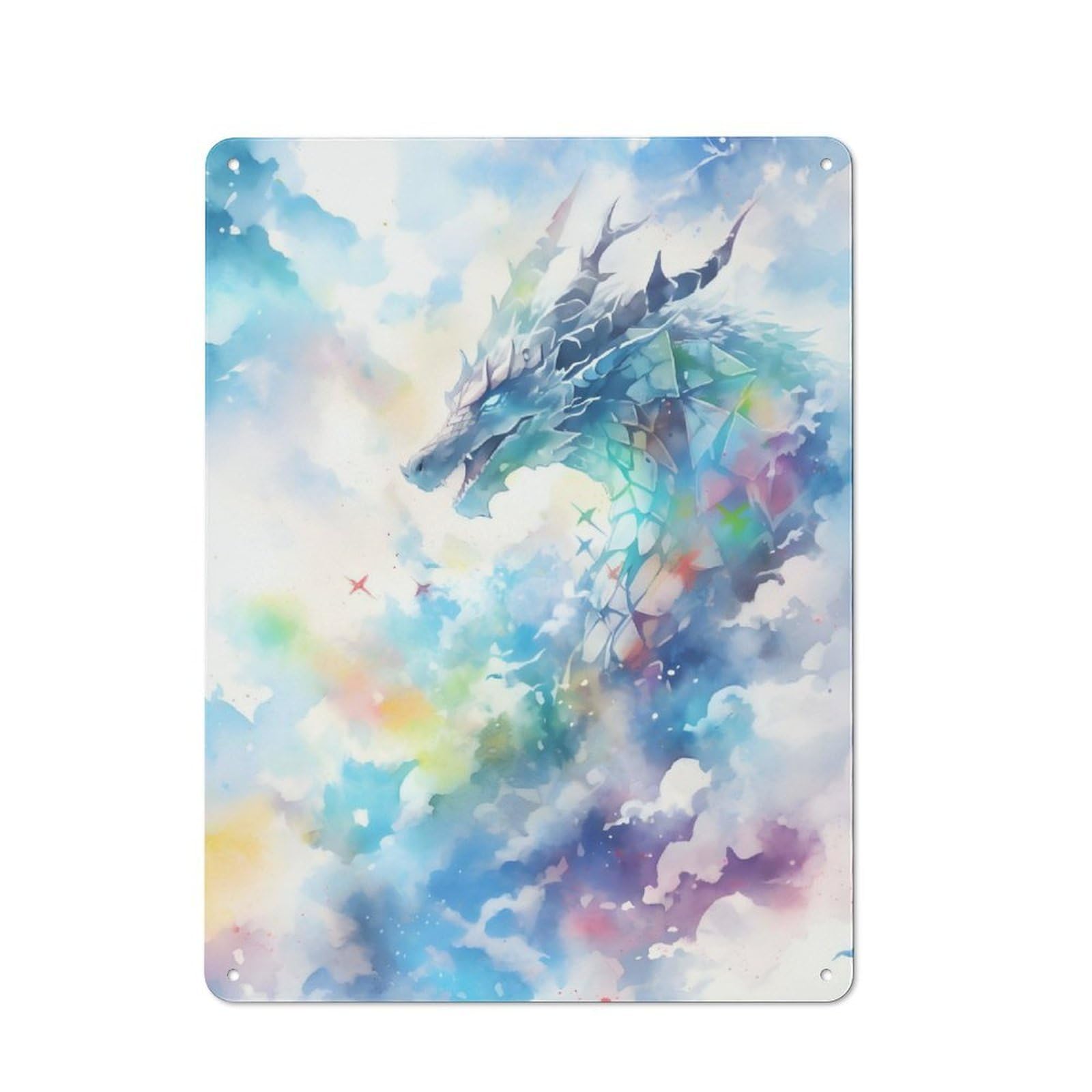 Tin Sign with Dragon In Clouds Design 40x30cm, Weathered Look Industrial Wall Art for Workshop, Basement, Shed Or Games Room