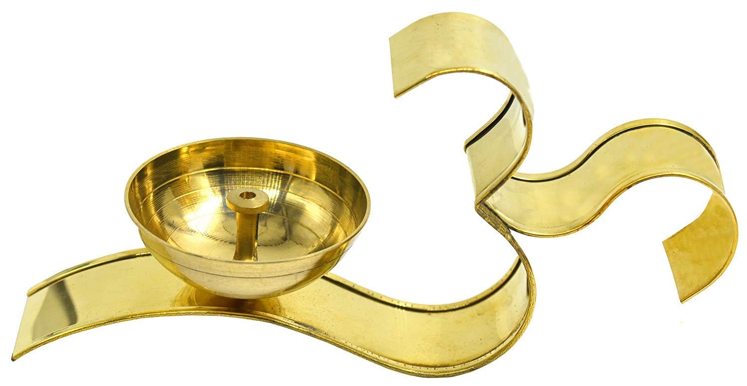Klassic Decorative Brass Om Shape Oil Diya with Handle for Home, Temple, Office, Gifting & Decor for Pooja Room(6 Inch X 3 Inch), Gold, Medium (B09HKV5LW2) Amazon Price History, Amazon Price Tracker