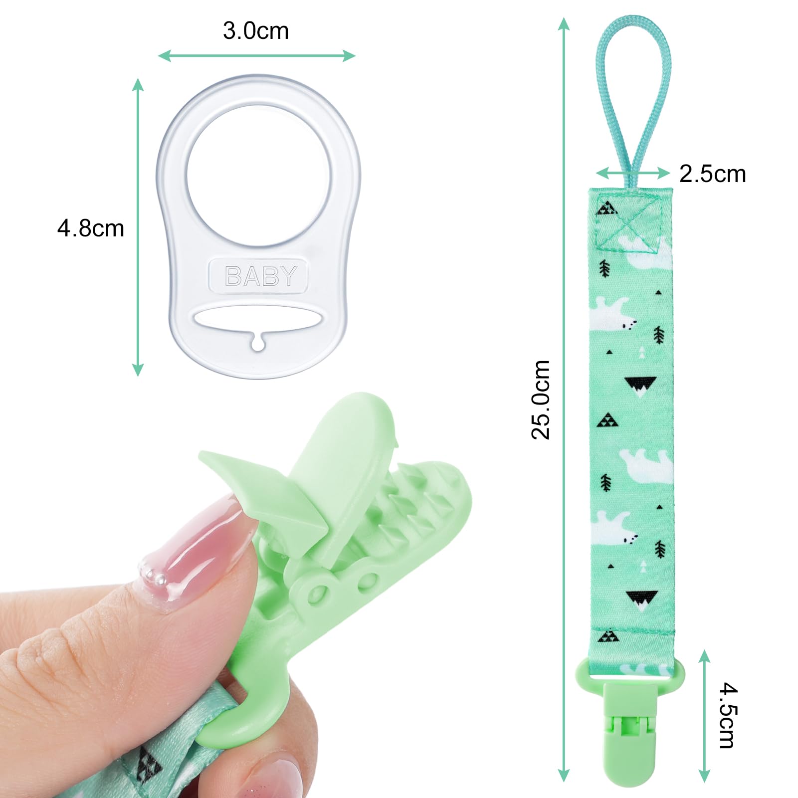 Aolso Ciuccio Catena per Bambini, 4 Pezzi Catenella Portaciuccio con 4 Pezzi Ciuccio Clip Adattatore, Catena per Ciuccio per Neonato per Nascita Battesimo Baby Compleanno Natale Regalo-Natale