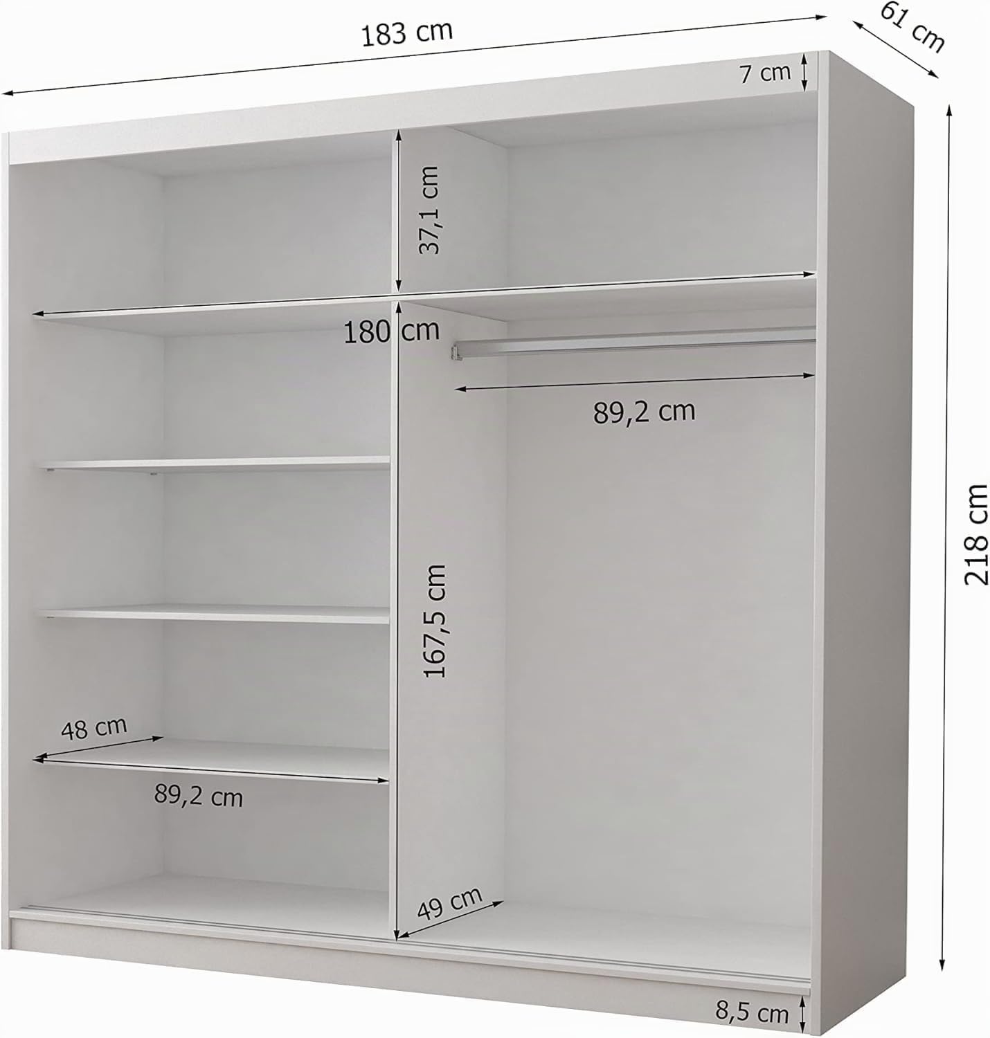 Fabryka Mebli Idźczak Kleiderschrank mit Spiegelfront & Schiebetüren Weiß Grau - platzsparend & geräumige Fachaufteilung mit Kleiderstange - moderner Stauraum für Schlafzimmer Ankleidezimmer