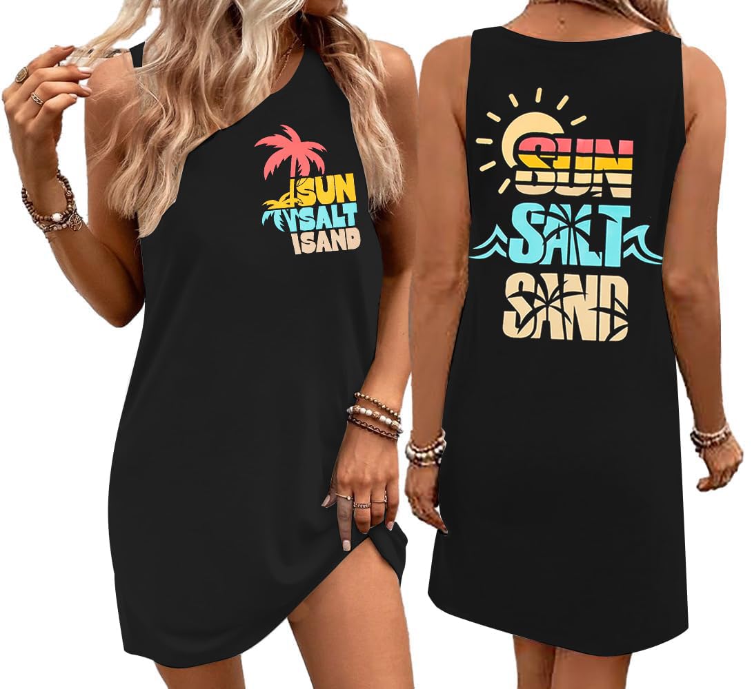 Summer Sundress for Women Graphic Mini Tank Dress Sleeveless Beach Dresses Short Casual Sun Dresses