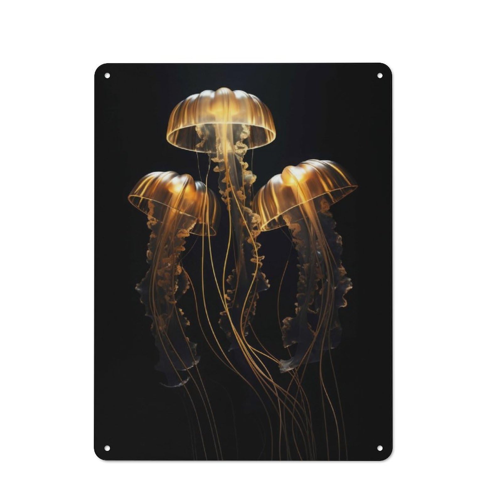 Junmoney Gold Dark Jellyfish Retro Decorative Metal Plaque 40X30cm, Garage Wall Decor For Garage, Workshop, Shed Or Utility Room