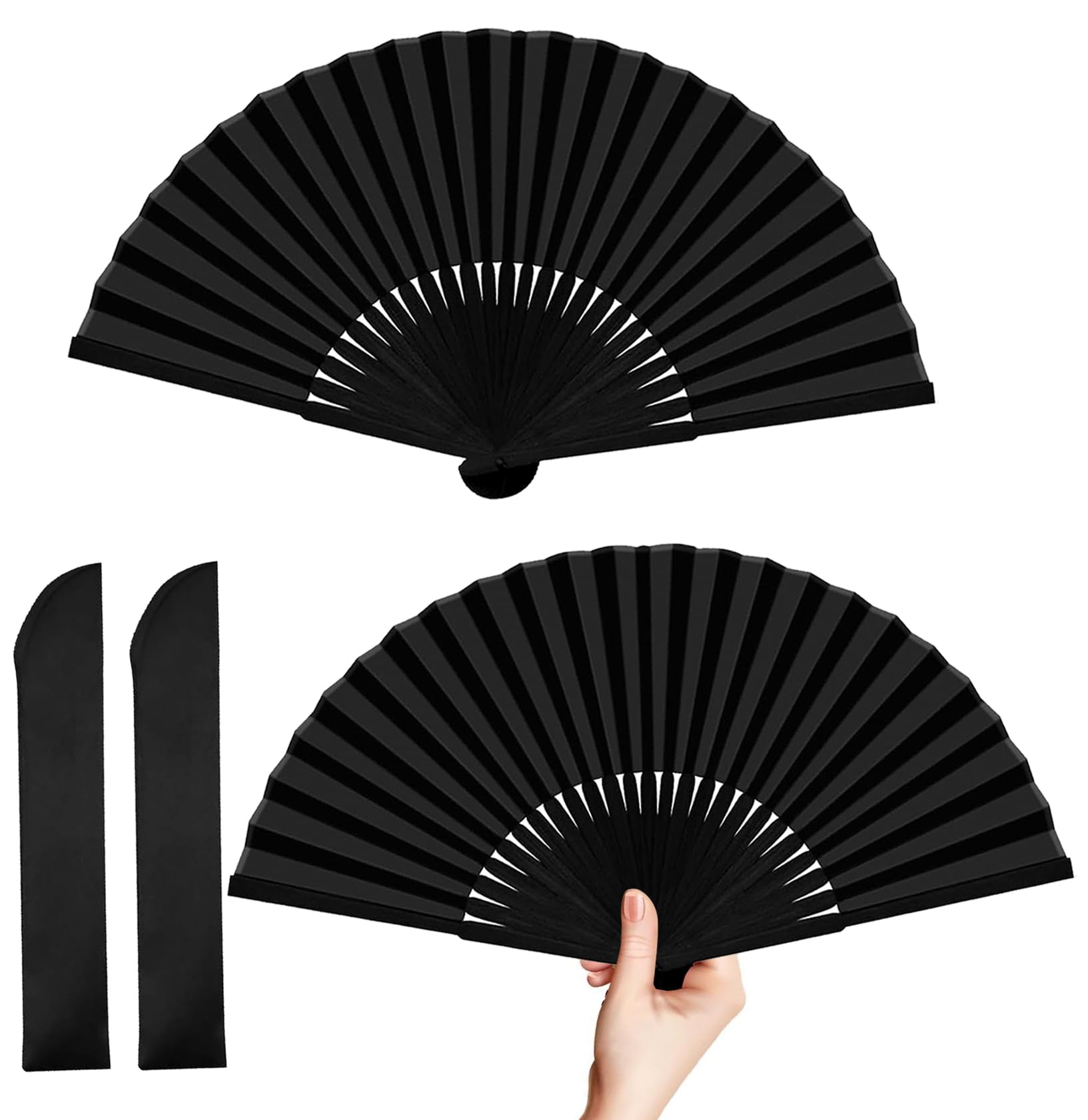 Abanicos plegables de mano de tela de seda china para mujeres y hombres, ventilador de mano plegable negro para baile, boda, fiesta