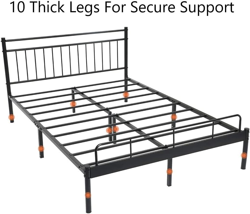 Garden Elements Luna Metal Modern Bed Frame with Storage Space for Kids, Teens, Bedroom, Queen Size, Black