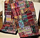 Guatemalan Rose/Mixed Pastel Embroidered Patchwork Throw Blanket