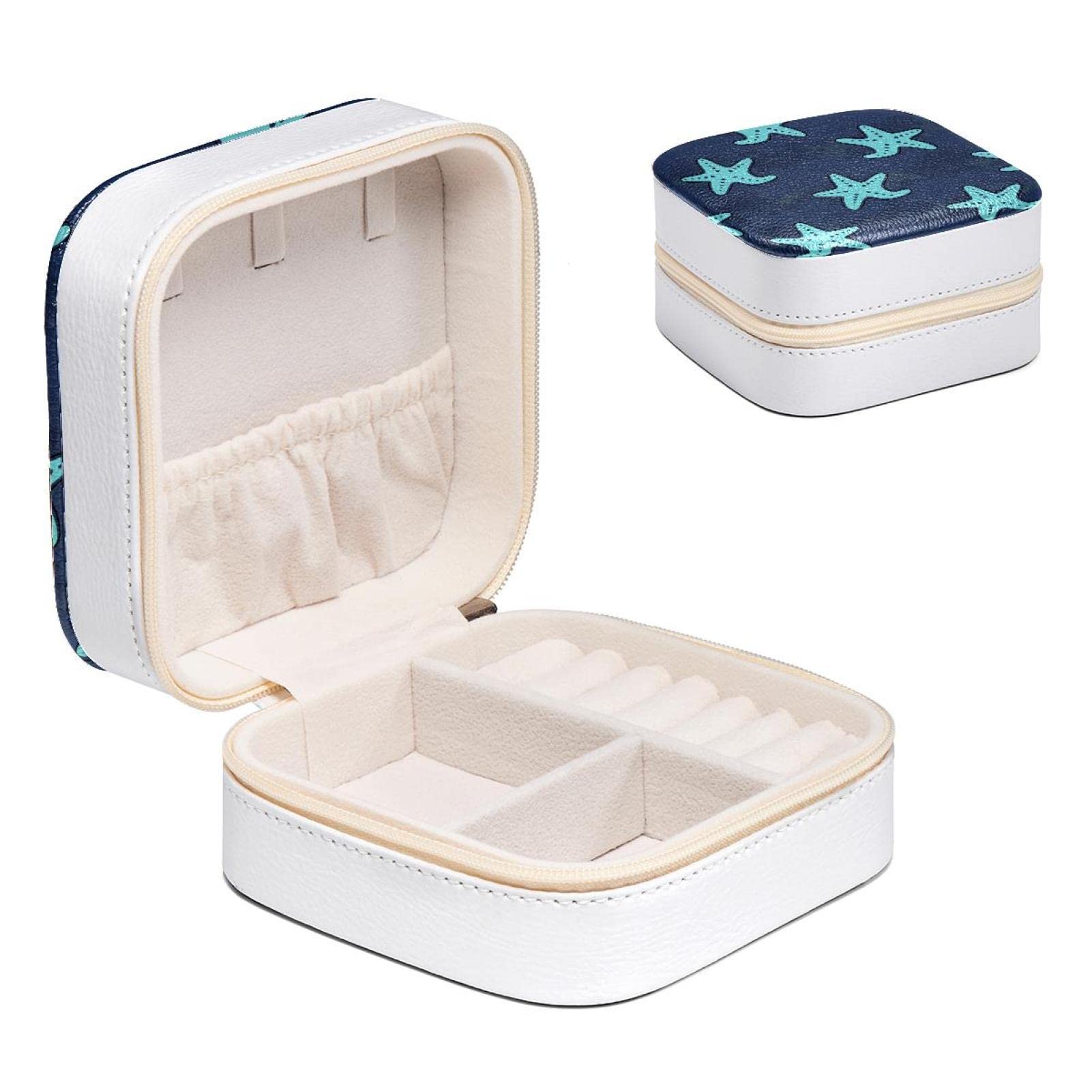 Boîte à bijoux pour femme écrin bleu étoile de mer finitions velours bagues