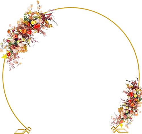Asee'm Soporte redondo de arco de boda dorado de 8.5 pies, marco de globo floral de metal grande para fiestas, aniversarios, cumpleaños, graduación,