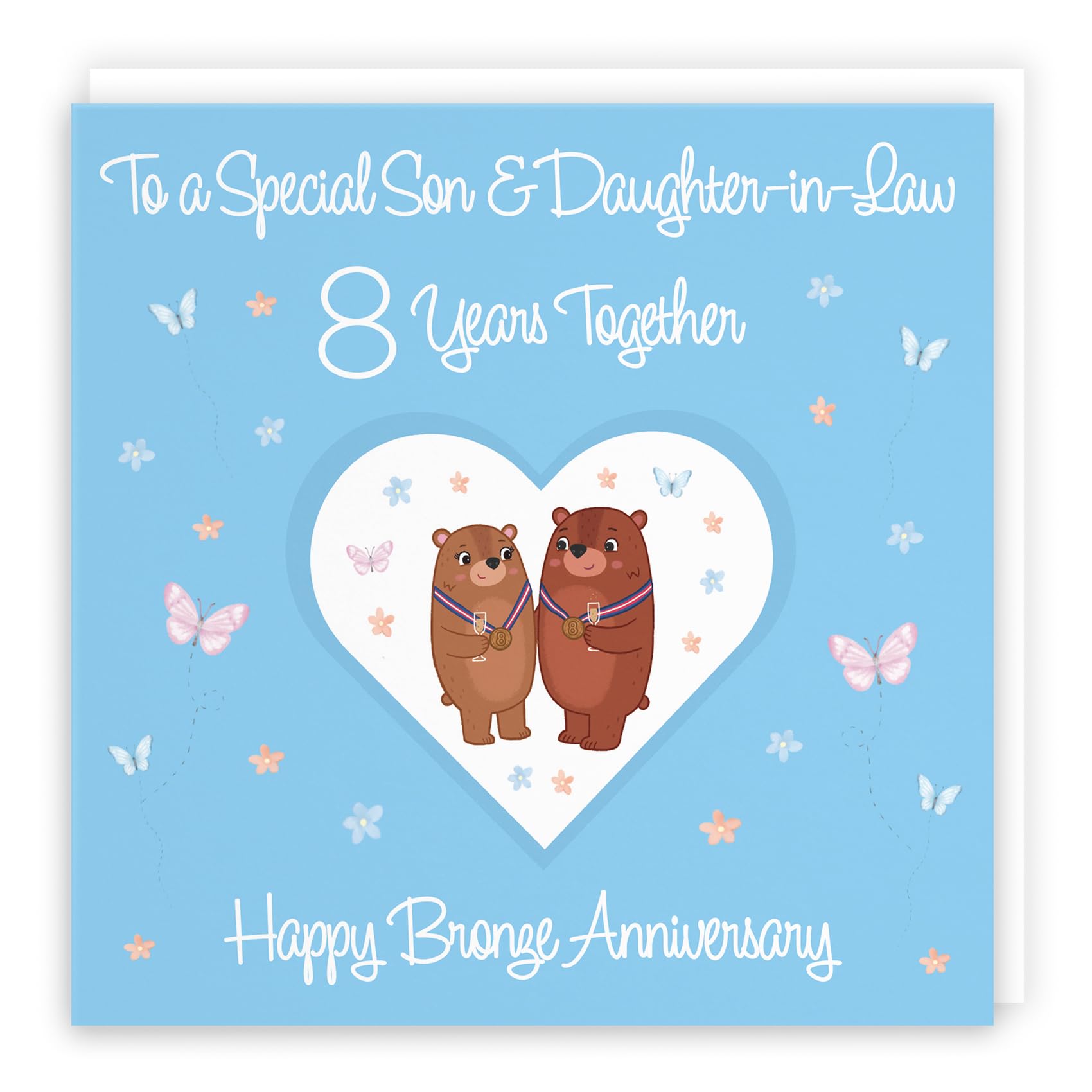 Hunts England, Son & Daughter-in-Law 8th Anniversary Card, 8 Years, Bronze Anniversary, Romantic Meadows, Fun Card