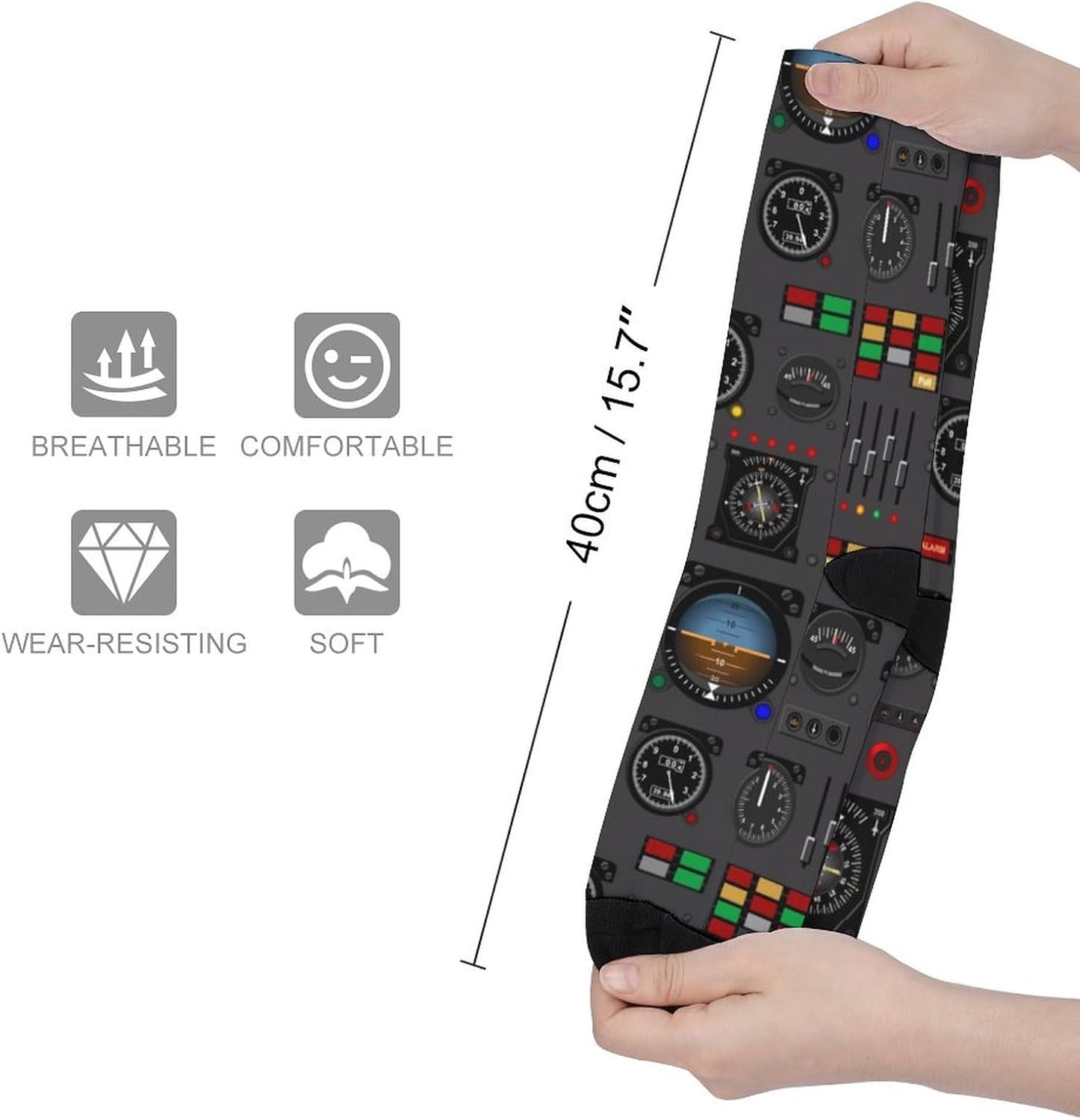 Airplane Instrument Panel Knee High Socks Athletic Long Stockings Sport Casual Crew Tube Sock Boot 40cm