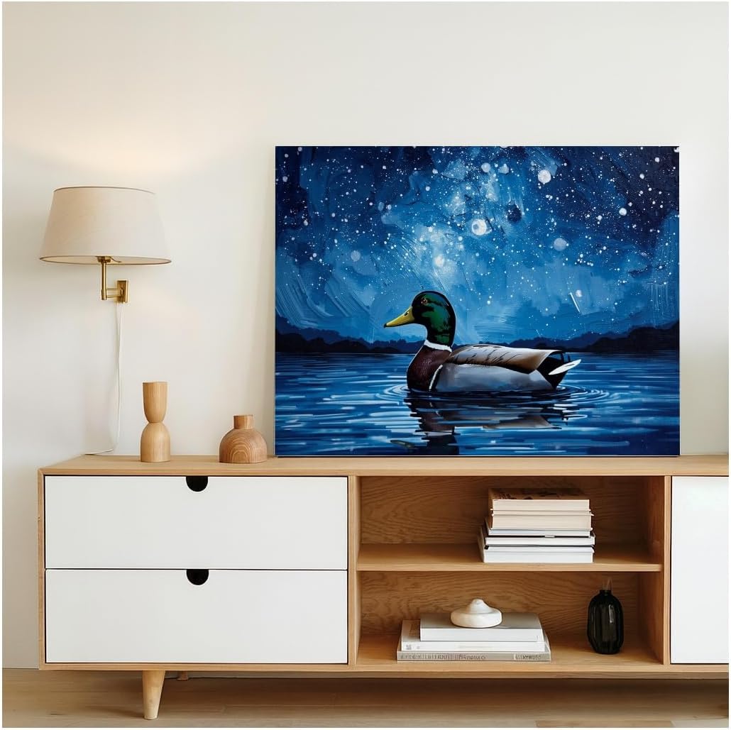 - FWZ0611 A Duck Under Starry Sky in Dramatic Lighti| Framed Premium Canvas Wall Painting[2 ft x 1.5 ft] / [61 cm x 45 cm]