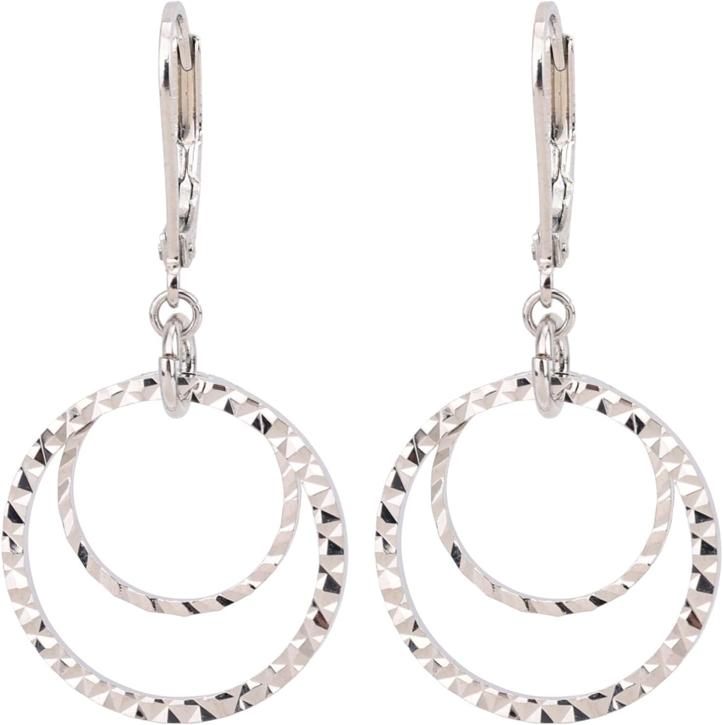 Leverback Earrings for Women, Trendy Silver Circle Dangle Drop Earrings Fashion Hammer Pattern Drop Jewelry for Birthday