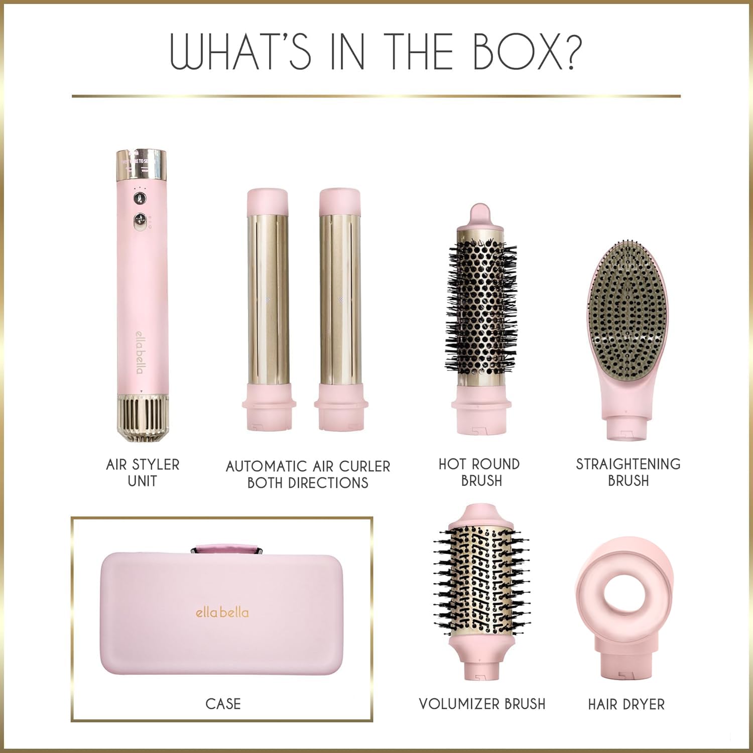 - 6 in 1 Professional Hot Air Styler • Powerful Hair Dryer & Straightener Set • Styling Without Heat Damage • Fast Drying Curling Volumizing Straightening • Protective Travel Case (Pink)