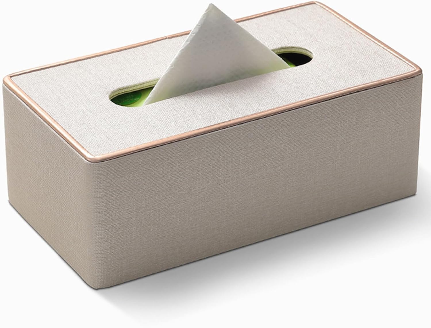 OIENNI Tissue Box Cover, PU Leather Tissue Box Holder, Rectangular Box Covers for Home/Office Decoration, 9.84" x 5.23" x 3.77", Stylish Beige Linen Texture