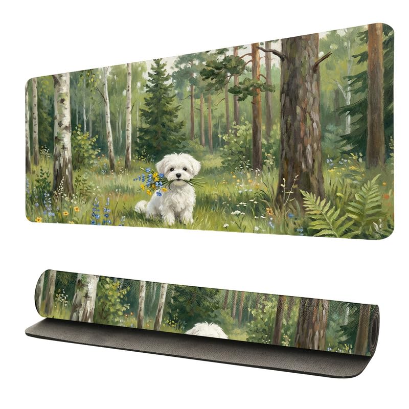 Tapis de souris élégant en cuir PU surface antidérapante Forest Dog