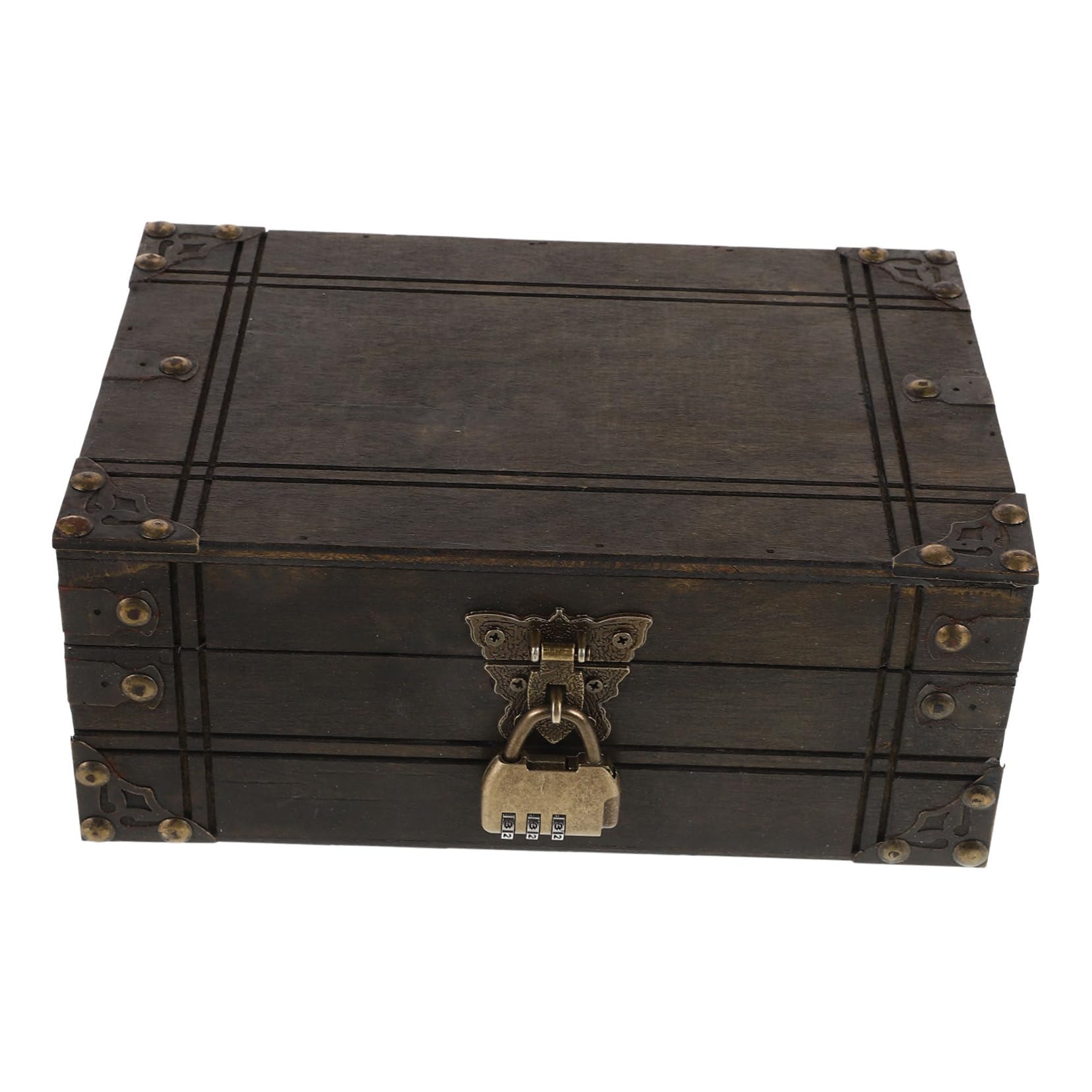 Boîte de rangement vintage bois marron coffre trésor FRCOLOR pour bijoux