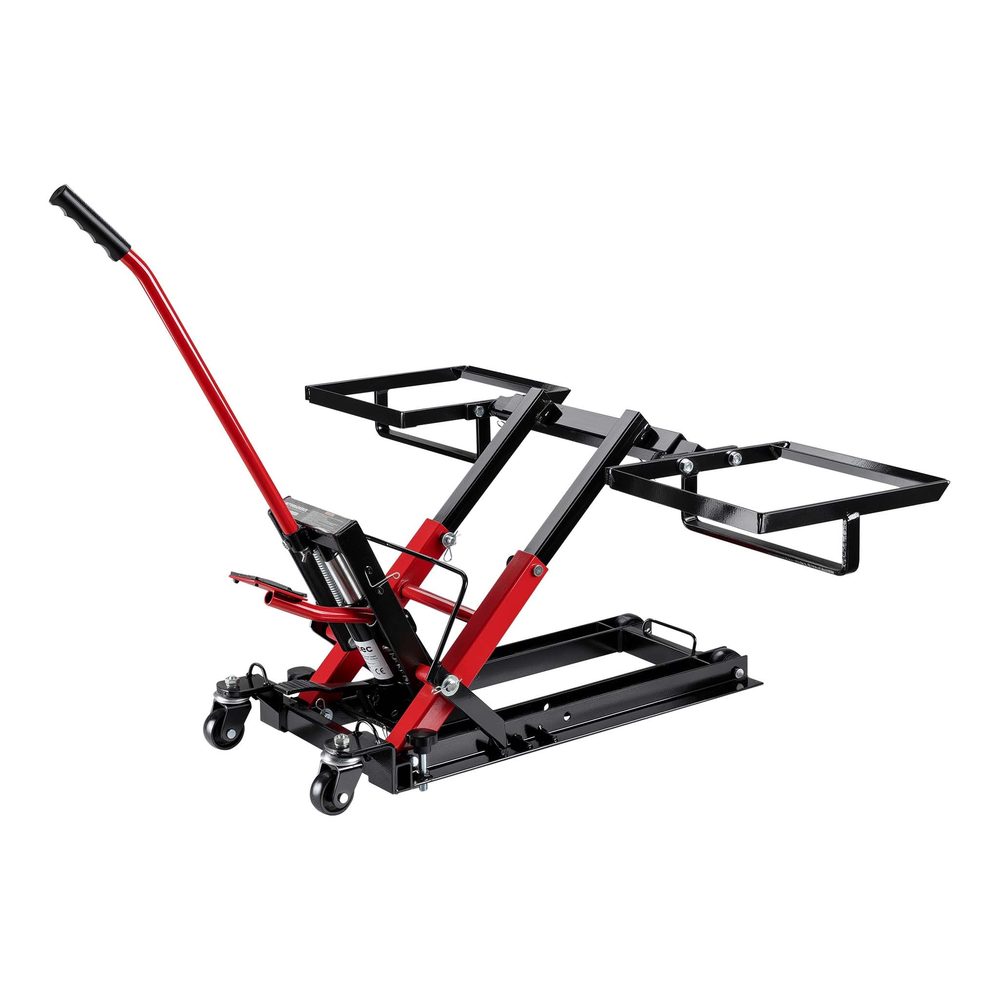 Wiltec Cric hydraulique 3 en 1 – Capacité Max. 300 kg – Hauteur de Levage Max. 530 mm – pour Motos, quads et tracteurs à Gazon – Support de Levage, Pont élévateur 4 Roues
