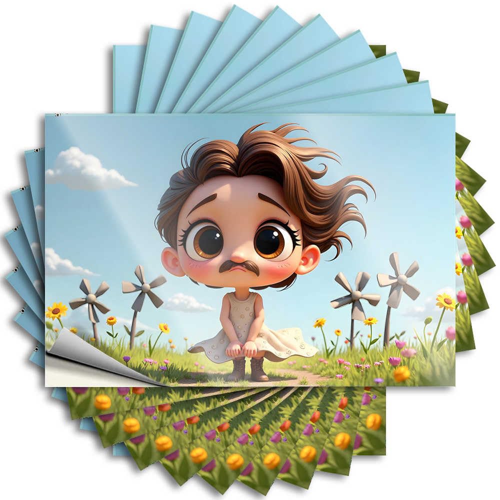Whimsical Windmill Wonders: A Child's Dreamy Adventure Girly Stickers | Sets Waterproof Vinyl Helmet Stone Removable Decal Peel Stick(12X18CM)