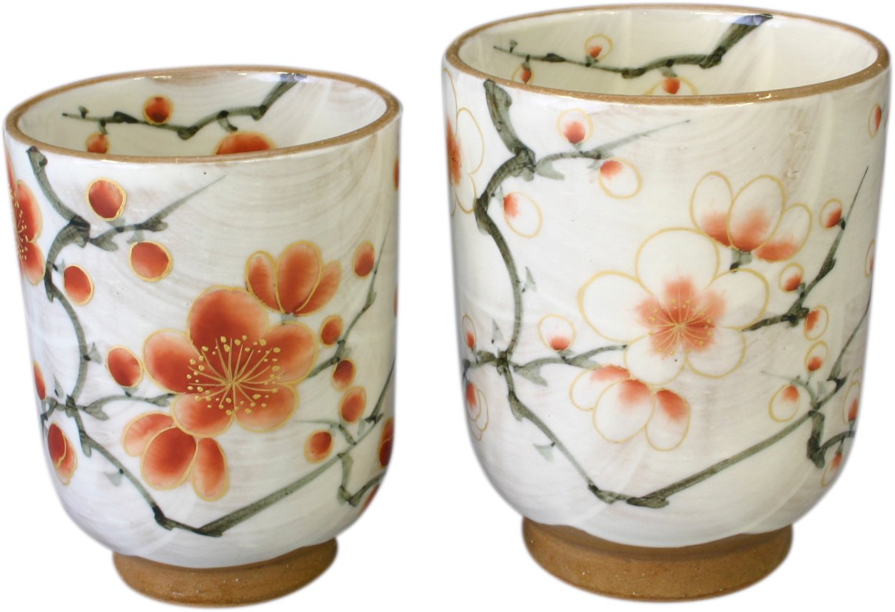 京焼/紅白梅/陶あん/湯呑/新品/2客/夫婦セット/木箱 京焼/紅白梅/陶あん/湯呑/新品/2客/夫婦セット/木箱 土渕陶
