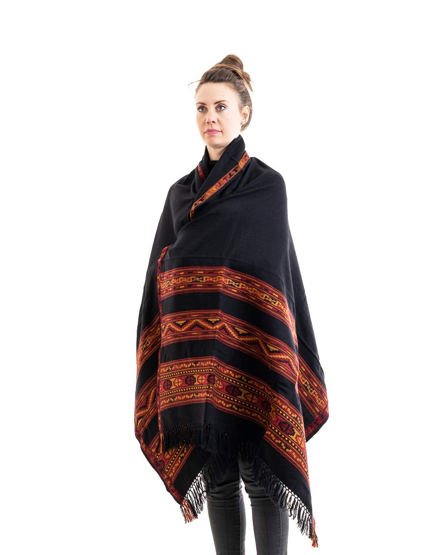 Om Shanti Crafts Women's Black Meditation Shawl Or Blanket, Exotic Shawl/Wrap, Oversize Scarf Or Stole. Unisex, 6.5' X 3.5'