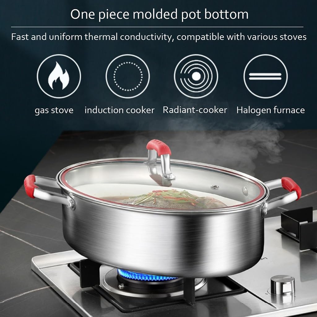 Vaporiera in Acciaio Inox per Pesce, pentola per cuocere a Vapore, pentola per zuppa con Manico, per cuocere a Vapore Pesce, Frutti di Mare, Verdure, stufati, Pasta