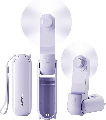Gaiatop Ventilador de mano portátil, pequeño ventilador plegable, mini ventilador de mano con batería recargable USB de 2000 mAh, ventilador de