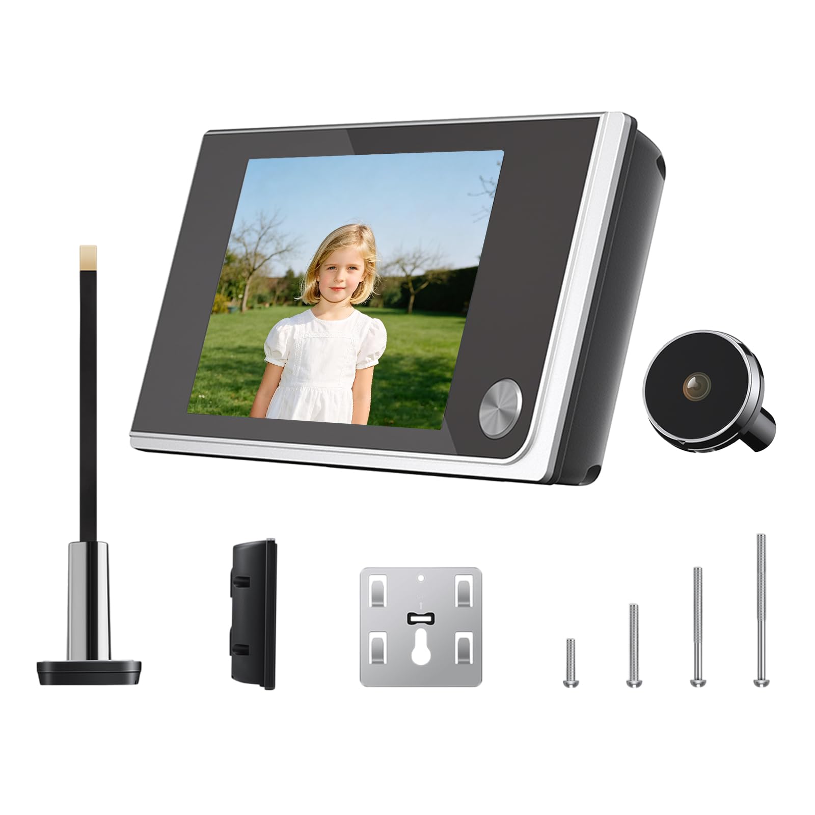 Türspion Kamera, 3.5" LCD, 120°, Zinklegierung, 4xAAA | 2MP,720P,170° Weitwinkel,verdeckt,Einlochmontage,13-28mm Bohrung,35-100mm Tür,PIR,Bewegungsmelder,ABS,0.5W,12cm,0.18kg