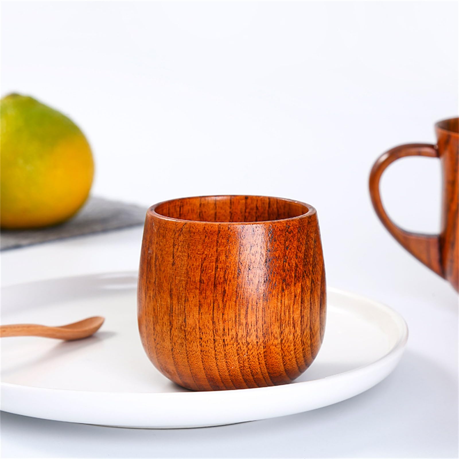 Drewniany kubek na wodę, 130 ml, 7 cm, naturalny słojów drewna, kubek do herbaty, kawy, piwa, zimnych napojów, wielokrotnego użytku, gładkie wykończenie
