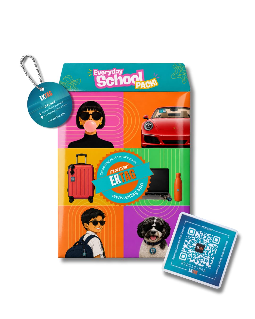 Nxcar EkTag Everyday School Pack (10 Tags) Smart QR Code Tags for School Bags, Water Bottles & Lunch Boxes | Anonymous Scan-to-Call | No App Needed-image-11