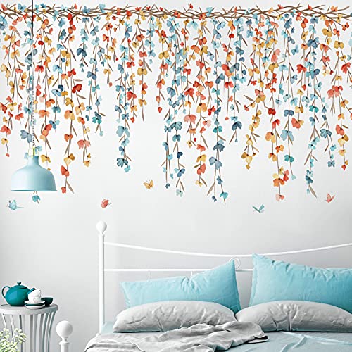 Drwssr Hanging Creative Removable Diy Colorful Flower And Vines Some Flying Butterfly Wall Sticker Waterproof Vinyl Wall Decal Decor For Home Girls Bedroom Kids Room Bedroom Living Room Wall Corner (Vine) #TOP3