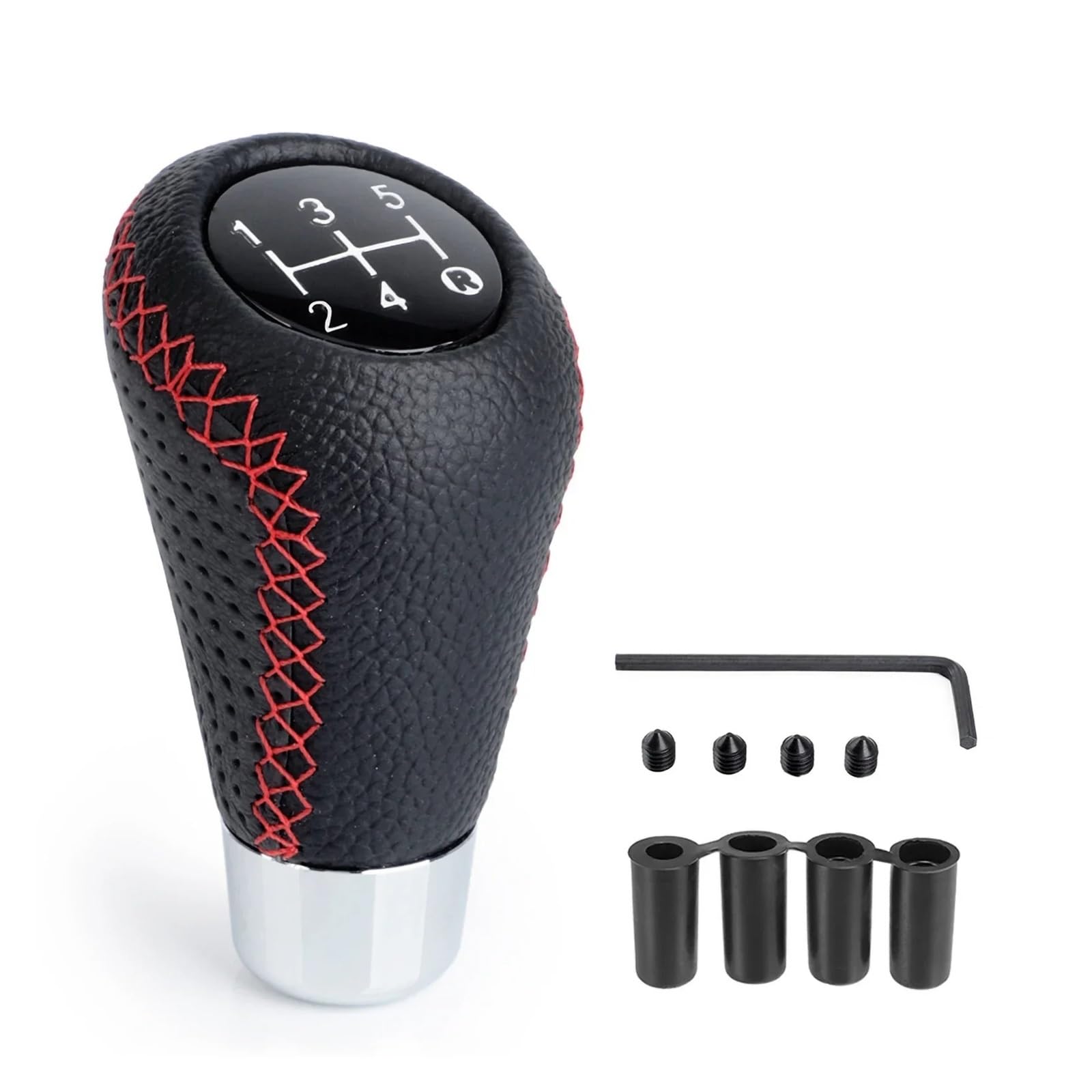 Jxewmtmc Universal 5 Speed Manual Leather Red Stitch Gear Shift Knob Car Stick Lever Transmission M8 M10 M11 M12 Gear Stick Shift Cover(Red)