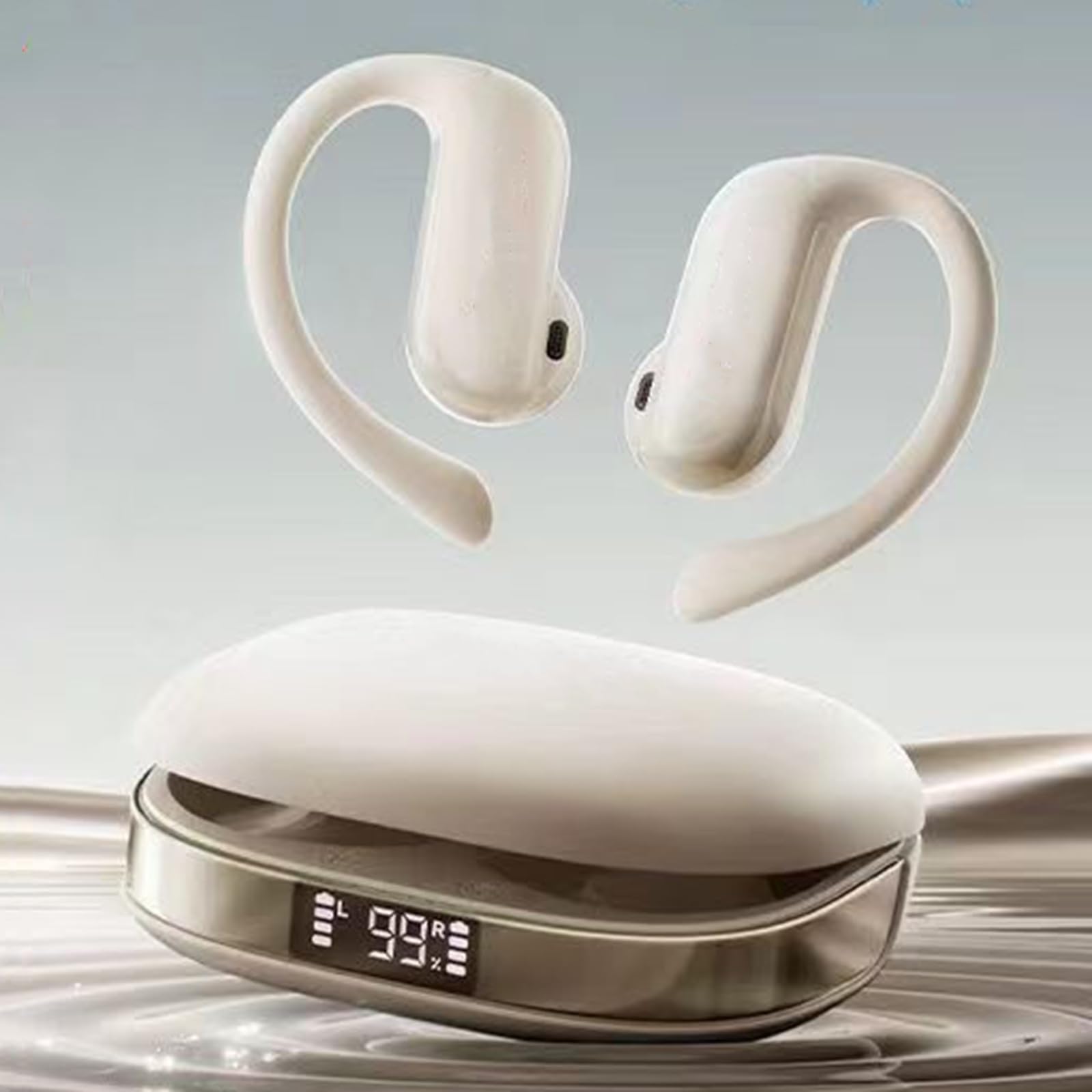 Wireless Earbuds with Earhooks Bluetooth V5 4 Headphones with LED Power Display Built-in ENC Noise Cancelling Mic Deep