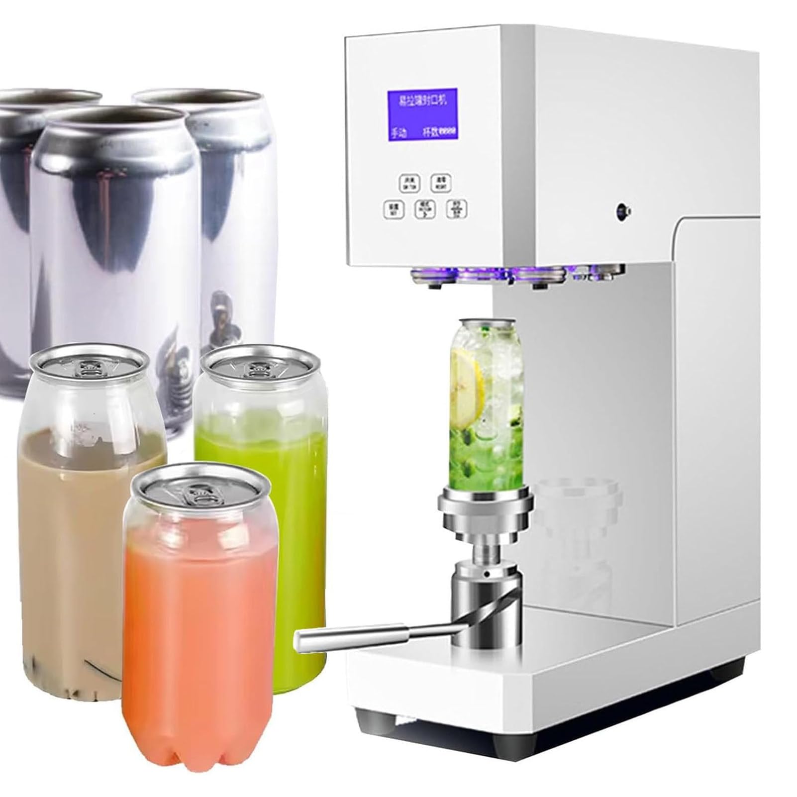 Ofyphth Automatic Can Sealer Machine, Electric Commercial Tin Cup Sealer, Height Adjustable, w/Dual-Mode Operations & LED Smart Counter, for Aluminum & Plastic Beverage Cans. White