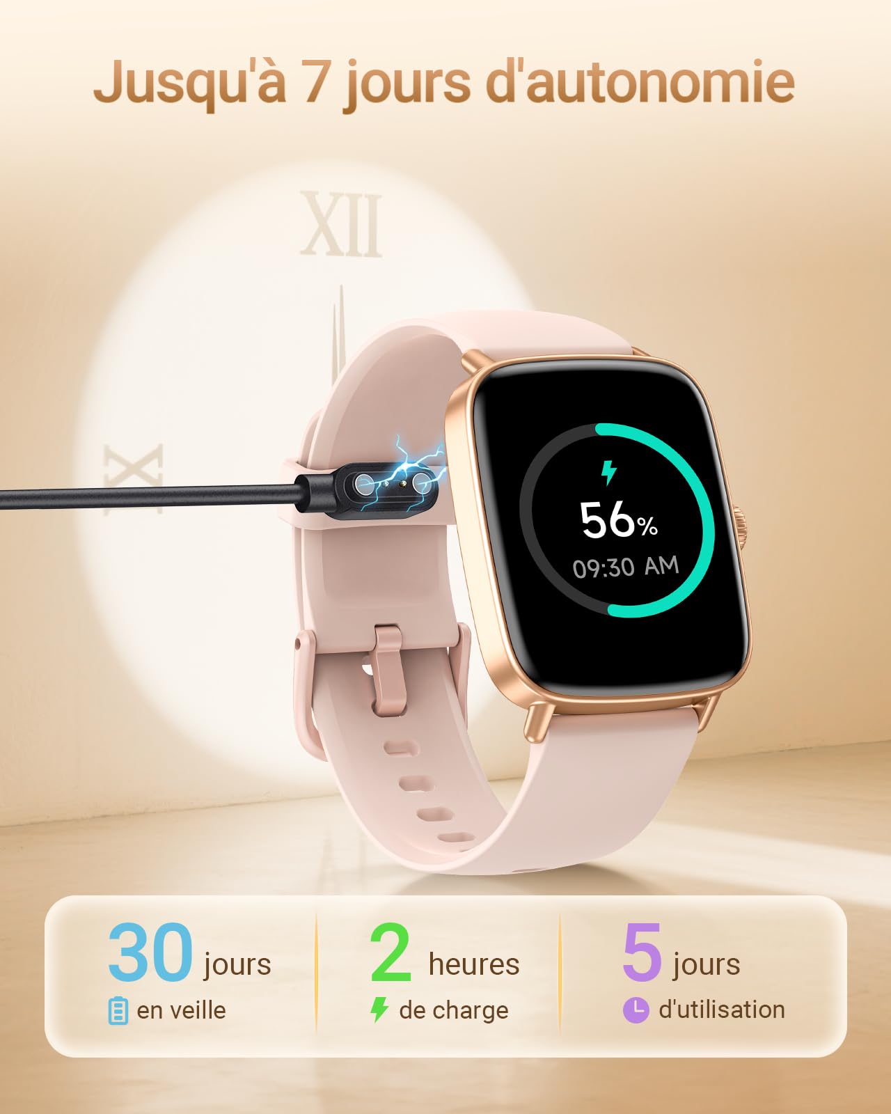Montre Connectée Femme avec Appel Bluetooth, 1,85" Smartwatch Moniteur de Fréquence Cardiaque/SpO2/Sommeil, Montre de Sport 110+ Modes Sportifs Podomètre, Etanchéité IP68, pour iOS et Android Rose