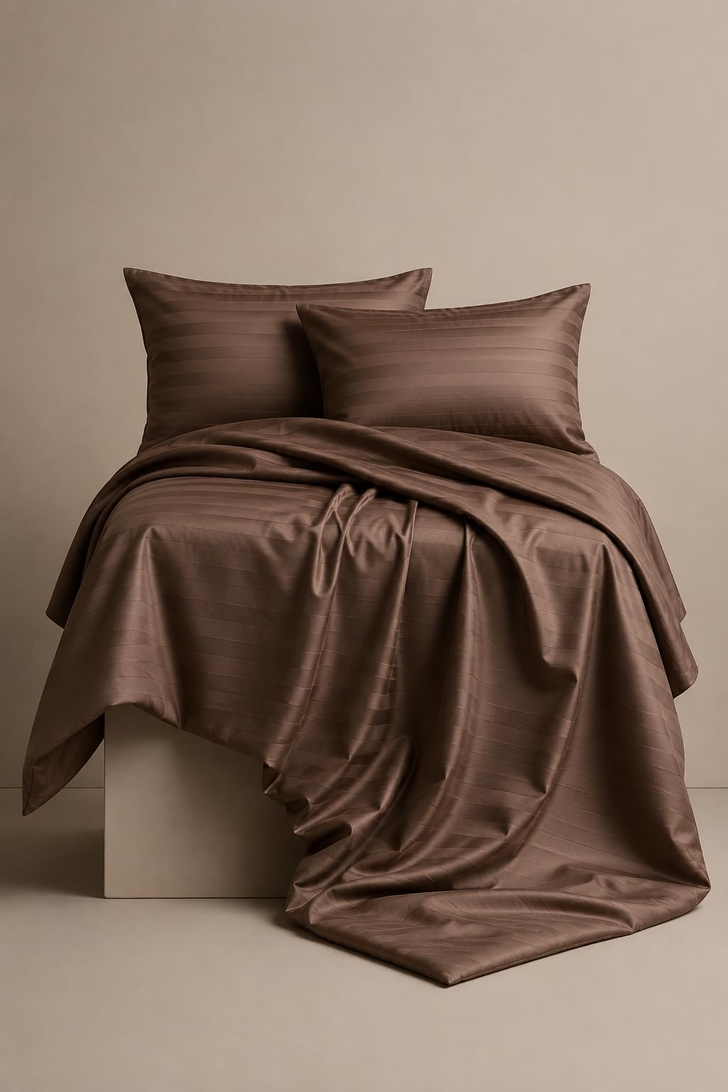 (Set of 1) Brown King Size Bedsheet 108x108 Inches with 2 Pillow Covers, White Striped Cotton Double Bed Flat Sheet, Soft Breathable Durable Easy Care AllSeason Bedding for Home, Hotel.-image-30