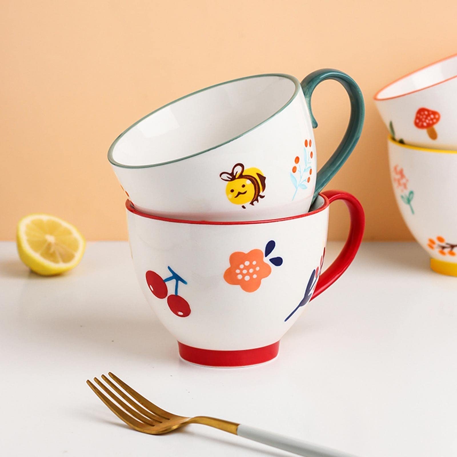 Bicchiere in Ceramica Bicchiere, Ragazza Carina Tazza da caffè di Grande capacità, Tazza, Tazze di Cioccolata Calda, Tazza da tè al Mattino (A 450ml)